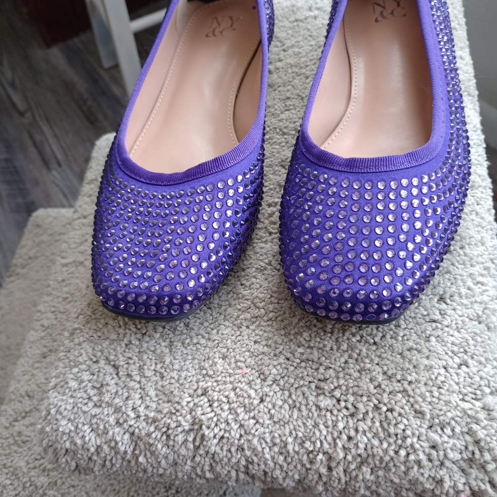Women's Purple Rhinestone Ballet Flats